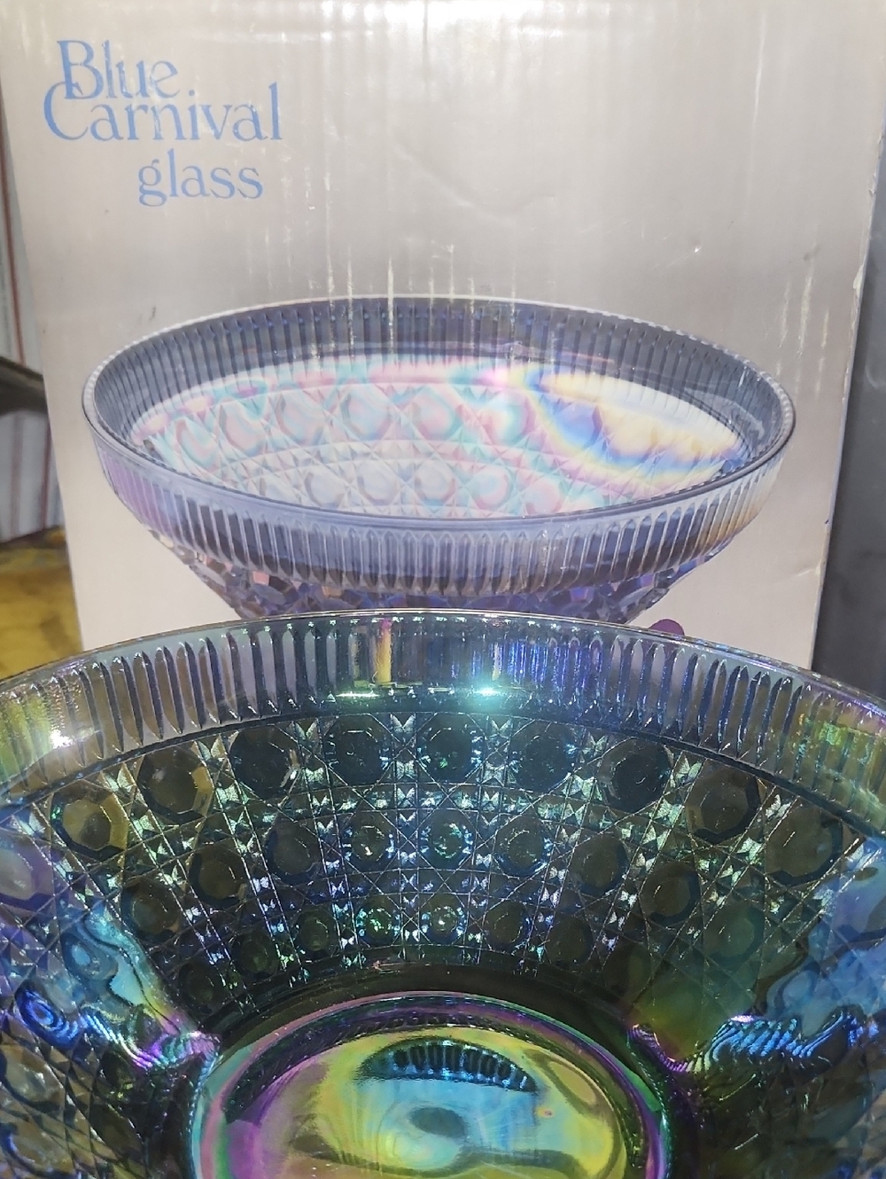 Blue Carnival Glass Iridescent Glass Bowl -Indiana Glass